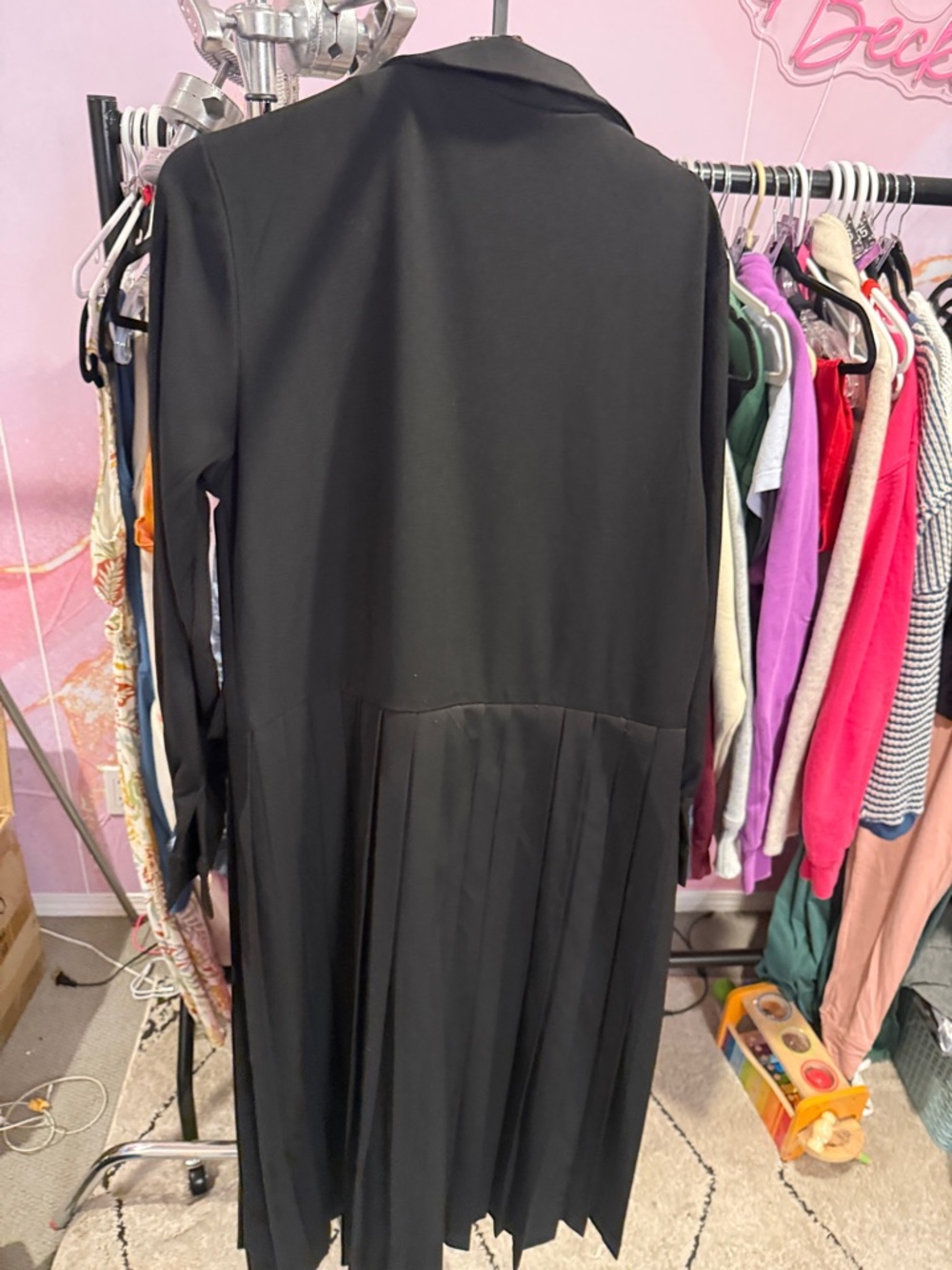 oak + fort os Double-Breasted Black Pleated Midi Dress - Picture 4 of 4